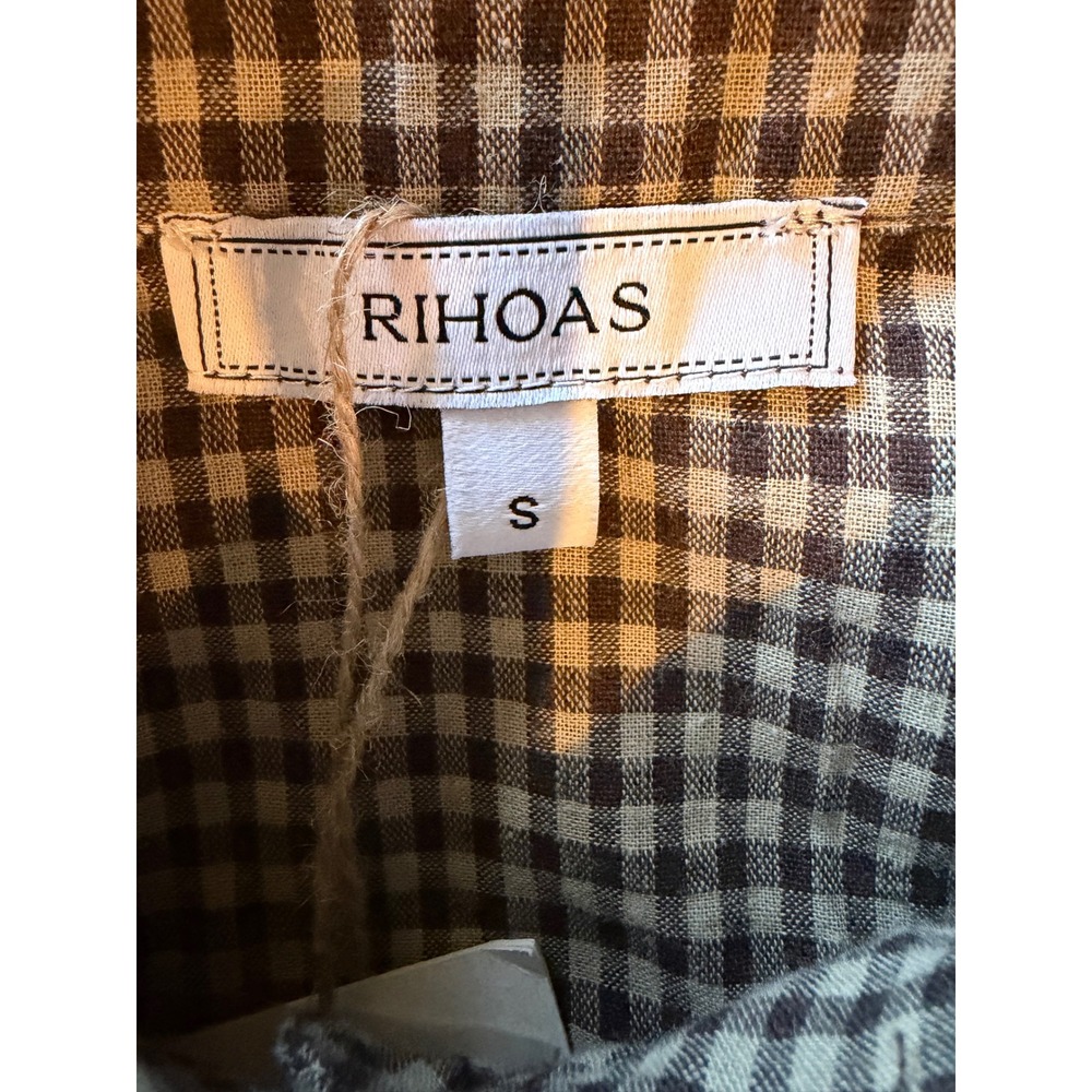 RIHOAS Pleated Mini Dress Women Small Brown Plaid Lapel Cotton NWT Button Front - Picture 10 of 12